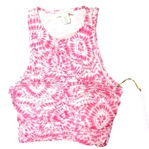 House of Harlow 1960 Ruched Detail Pink Tie Dye Crop Tank XS NWT